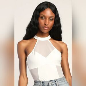 Lulu's So Mesh So Clean Ivory Mesh Cutout Bodysuit
